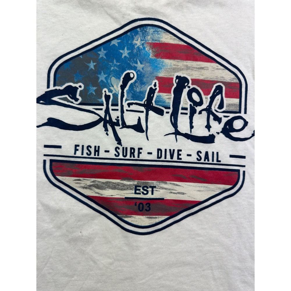 Salt Life Boys Medium White Long Sleeve T-Shirt American Flag Graphic Cotton YM